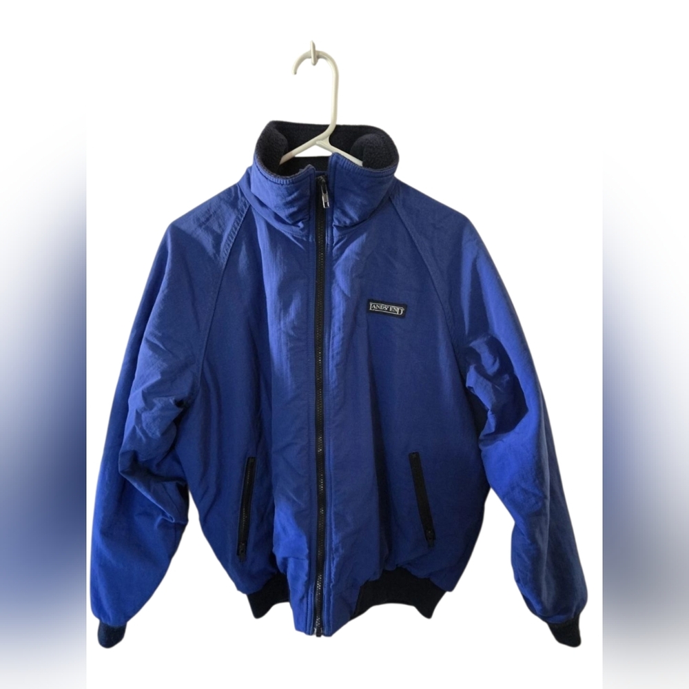 Lands' End The Squall Jacket Boys Size L 14/16 Blue Windbreaker Fleece Lined